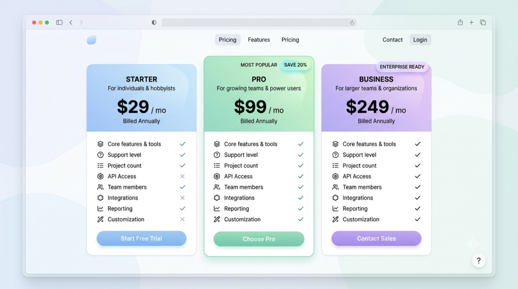 website building pricing plans and subscription tiers