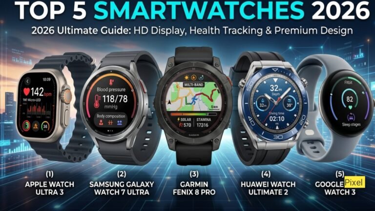 Top 5 Smartwatches in 2026 showing HD display and premium design
