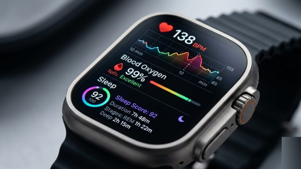 Smartwatch health tracking features with real-time heart rate monitoring