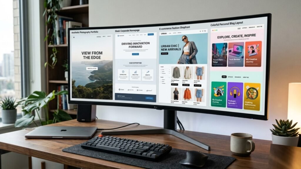 A showcase of modern responsive website building templates across portfolio, corporate, and ecommerce niches.